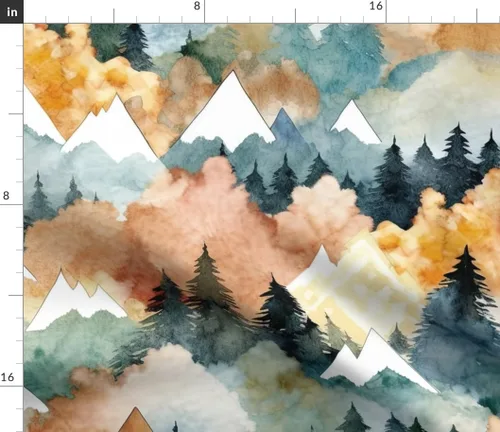Vista 2 de Spoonflower Tela Acuarela Montaña Verde sobre Pétalo Algodón