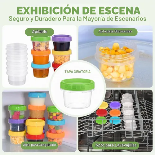 Vista 5 de Yomarket Envases Pequeños de Plástico de 2 oz con Tapas, Paquete de 12 Recipientes para Aderezo de Ensalada, Recipientes Reutilizables