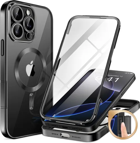 Vista 108 de BERFY Funda para iPhone 17 Pro Max, compatible con MagSafe, protector de pantalla de vidrio integrado, protección de cámara, funda de cuerpo
