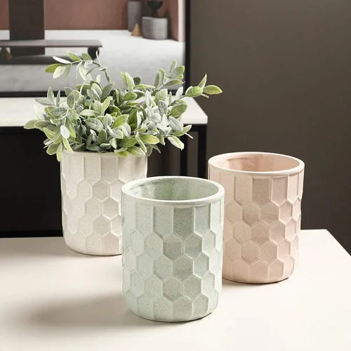Vista 3 de Macetas de cerámica con forma de panal recto para suculentas, macetas modernas geométricas de cerámica para plantas, jarrón decorativo