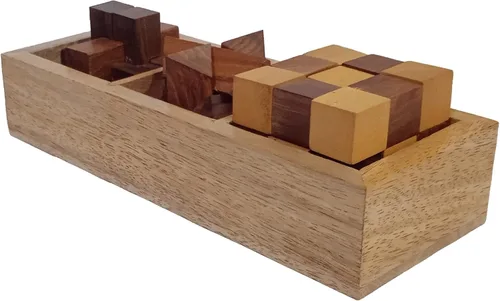 Vista 2 de Purpledip Juego de rompecabezas de madera: 3 desafíos mentales cerebrales con caja de almacenamiento (12629)