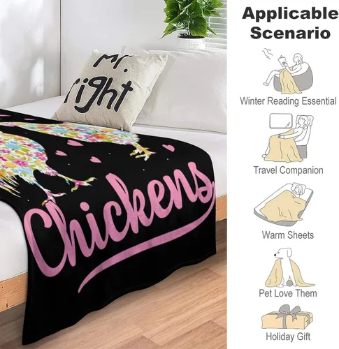 Vista 6 de Manta de pollo para regalo, 40 x 30 pulgadas, bonita manta para niñas y mujeres, mantas negras suaves y peludas para regazo y silla