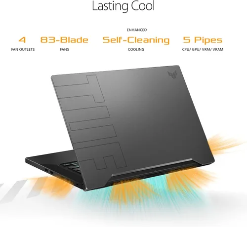 Vista 6 de ASUS TUF Dash 15 (2021) Ultra Slim Gaming Laptop, 15.6 pulgadas 144Hz FHD, GeForce RTX 3050 Ti, Intel Core i7-11370H, Memoria RAM DDR4 8GB, SSD NVMe