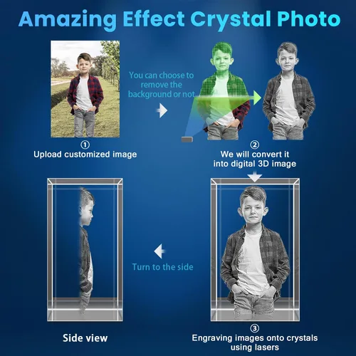 Vista 4 de Foto de cristal 3D personalizada, regalos personalizados para mujeres, esposa, hombres, mamá, papá, para ella, para él Foto grabada con láser