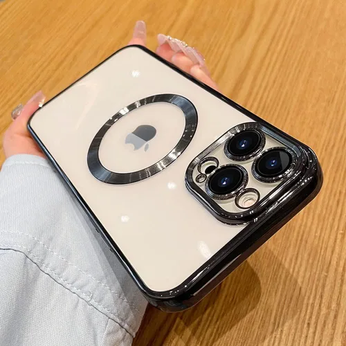 Vista 2 de Funda magnética transparente para iPhone 14 Pro con protector de lente de cámara, funda de protección completa compatible con MagSafe elegante funda
