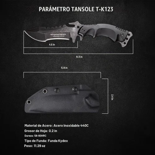 Vista 9 de Cuchillos de hoja fija con vaina cuchillo de espiga completa para supervivencia cuchillo de cinturón de campamento 9.25 pulgadas (funda kydex)