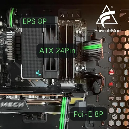 Vista 2 de FormulaMod Kit de cable de alimentación de extensión de manga 18AWG ATX 24P+ Poliestireno expandido 8-P+PCI-E8-P con peines para PSU a placa Negro