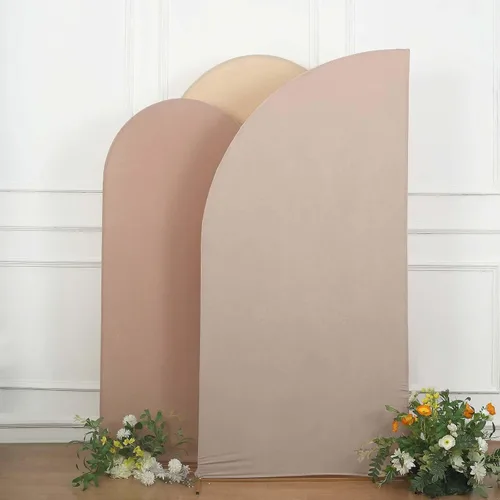 Vista 115 de Efavormart - Juego de 4 fundas de elastano beige para arco de media luna, fundas de telón de fondo Chiara de 2.5 pies a 7 pies para escenarios