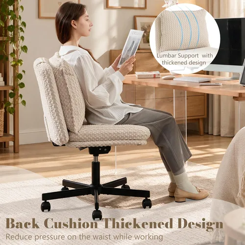 Vista 8 de Fizzin Cross Chair, Memory Foam Armless Home Office Chair with Wheels, Beige