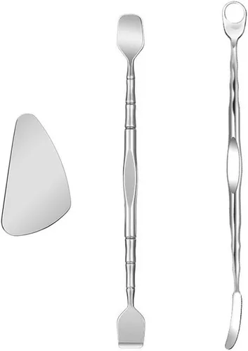 Vista 7 de Paquete de 3 herramientas de preparación de poros, herramientas para eliminar puntos negros, raspador facial de acero inoxidable, espátula