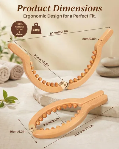 Vista 6 de ONUEMP Herramienta de masaje de celulitis de madera para piernas, kit de maderoterapia de terapia de madera Colombiana para drenaje linfático