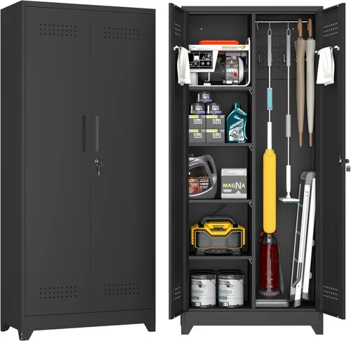 Vista 12 de Armario de almacenamiento de garaje de 28 pulgadas de alto, gabinetes de pared de garaje de metal con puertas y estantes, gabinete pequeño