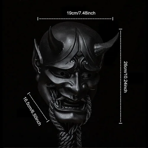Vista 3 de HHHJ Máscara de Samurai Oni, máscaras de cara completa, monstruo demonio malvado, Kabuki, Samurai Hannya, bola protectora de cara completa, fiesta