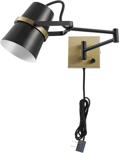 Vista 19 de Globe Electric 65000098 Lámpara de pared de 1 luz enchufable o cableada, negro mate, cable de tela trenzada de 1.8 metros, interruptor basculante