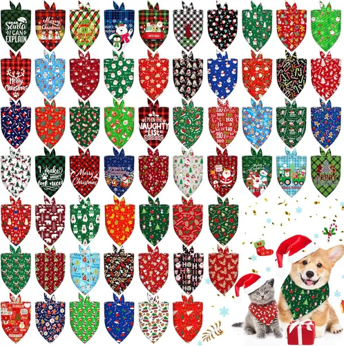 Vista 10 de 120 piezas de bandanas navideñas para perros a granel, bufandas ajustables para perros, baberos, bandanas navideñas para cachorros, bufandas