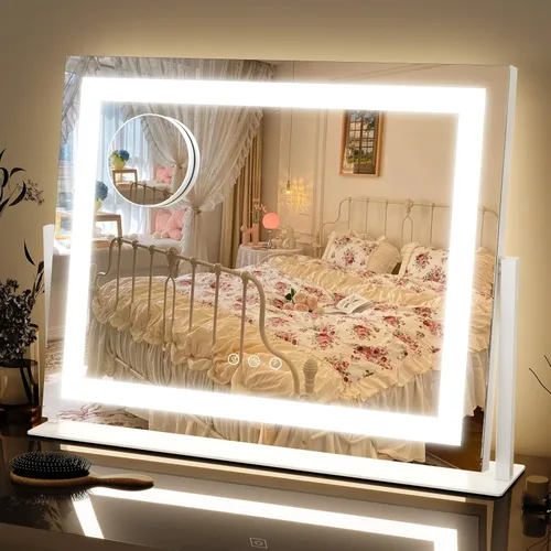 Vista 10 de FENNIO - Espejo de tocador con luces, espejo de maquillaje iluminado LED, pantalla táctil con 3 modos de iluminación, regulable, para mesa