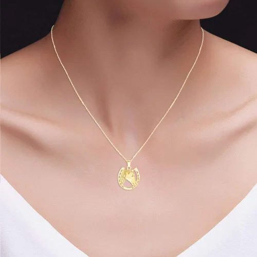 Vista 4 de Collar con colgante de cara de caballo y herradura de oro de 14 quilates sobre plata esterlina