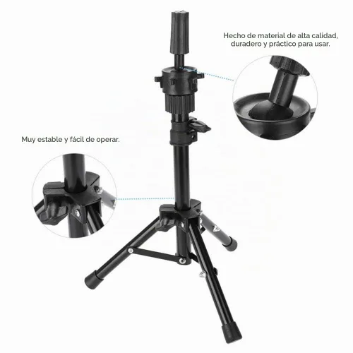 Vista 5 de Soporte para cabeza de maniquí, soporte de trípode, ajustable, profesional, de plástico, para peluca, sombrero, soporte para cabello para cabeza