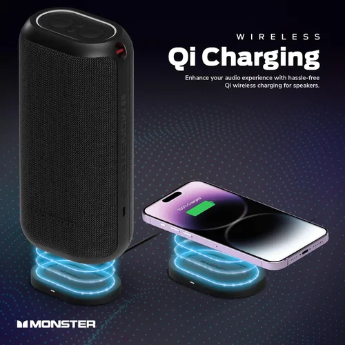 Vista 2 de Monster DNA Max - Altavoz Bluetooth portátil, altavoz portátil con sonido de 360 graves y almohadilla de carga inalámbrica certificada Qi de 10 W