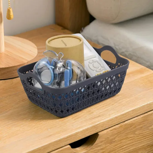 Vista 5 de Readsky Cestas de almacenamiento pequeñas de plástico con asas, cestas de almacenamiento de tejido de escritorio, gris oscuro, 12 paquetes