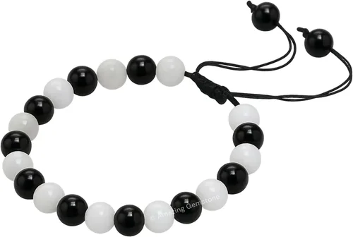 Vista 2 de Amazing Gemstone Selenite Black Tourmaline Bracelet for Women Men's Gifts - Protection Healing Crystal Bracelet - 8mm Gemstone Beaded Adjustable