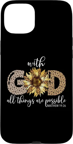 Vista 9 de iPhone 16 With God All Things Are Possible Leopard Sunflower Faith Case