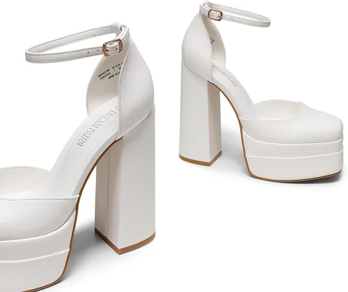 Vista 6 de DREAM PAIRS Zapatos de tacón alto y grueso para mujer, con puntera cerrada, puntera cuadrada, correa al tobillo, para boda, fiesta, zapatos de tacón