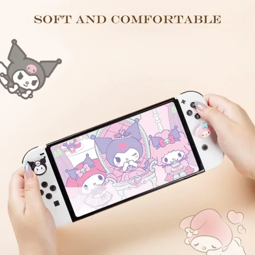 Vista 4 de PERFECTSIGHT Lindas tapas de agarre para pulgar compatibles con consola Nintendo Switch OLEDLite, cubierta de botón analógico de silicona suave