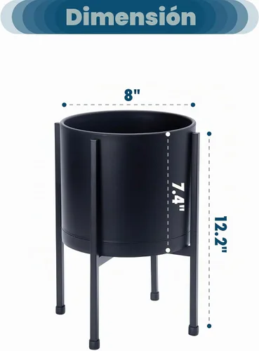 Vista 3 de D'vine Dev - Maceta de plástico con soporte de metal, color negro, 8 pulgadas, 55-D-B-1 Modern Elevated Design, Heavy-Duty Solid Iron Stand