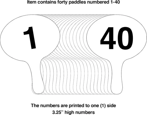 Vista 2 de 1-40, 0.079 in Cartonplast, Better Bidders Oval Shape Auction Paddle Set, 1-Piece White Plastic Fans (1-40) Q=40, (línea "BasicPRO")