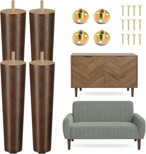 Vista 12 de Yes4All Juego de 4 Patas de Muebles de Madera Redondas de 4 Pulgadas - Pies de Repuesto de Madera para Sofá, Cama, Banco - Patas Cónicas Ajustables