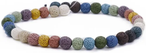 Vista 14 de Cuentas de piedra de lava de colores, cuentas redondas de roca volcánica, cuentas sueltas para collares, pulseras, joyas (marrón, 0.24 pulgadas)