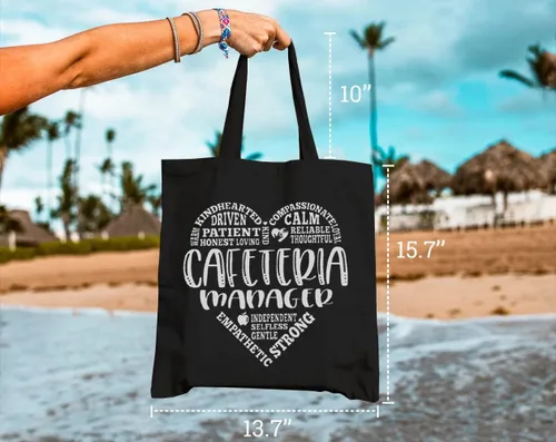 Vista 3 de Cafeteria Manager - Bolsa de lona para mujer, diseño estético de corazón, reutilizable, bolsas de compras, almuerzo, regalos para mujer