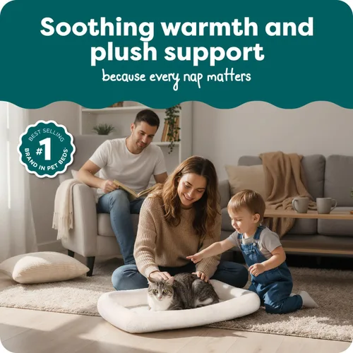 Vista 2 de FurHaven Cama para perros y gatos extra pequeños, almohadilla con base de apoyo suave para transportadores y perreras, lavable a máquina, extra Crema