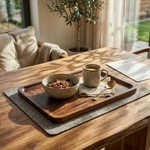 Vista 4 de Bamber Bandeja de Servir de Madera Decorativa de Café y Té Plato de Nogal Negro 15.3 x 11.4 Pulgadas