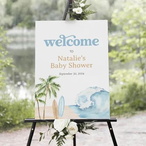 Vista 26 de Letrero personalizado para baby shower, letrero de bienvenida con soporte, letrero de bienvenida de niño azul, nombre y fecha personalizados