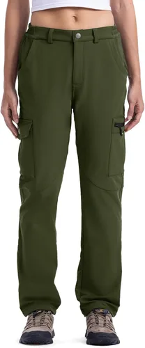 Vista 2 de TBMPOY Pantalones cargo de senderismo para mujer, impermeables, resistentes al viento, forro polar, pantalones de nieve