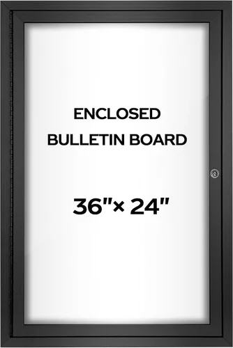 Vista 12 de INNOVART Tablero de anuncios cerrado de 36" x 24", tablero de anuncios de tela con cerradura con marco de aluminio, vitrina de pared con puerta Negro