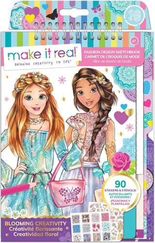 Vista 8 de Make It Real - Cuaderno de bocetos de diseño de moda: Blooming Vibes - Kit de diseño de moda para niños - Libro para colorear para niñas de 6 a 14