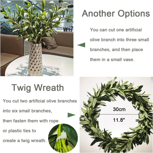 Vista 5 de Heleze Ramas de Olivo Artificiales de 39 Pulgadas Tallos de Vegetación Plantas Falsas con 222 Hojas para Florero Ramas de Olivo Falsas Decoración