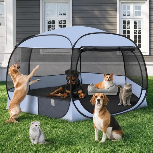 Vista 17 de 2 en 1 Pop Up Cat Dog Playpen con área de caja de arena no desmontable Azul polvoriento