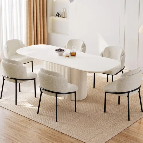 Vista 26 de Mesa de comedor ovalada de 63 pulgadas para 2-6 personas, mesa de cocina negra moderna, mesa de comedor rectangular de lujo, mesa de comedor
