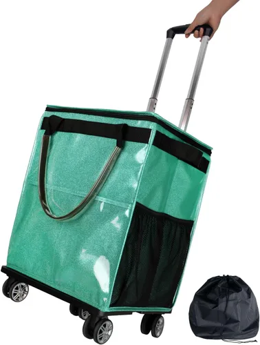 Vista 13 de Bolsas de comestibles reutilizables sobre ruedas, bolsa de asas con ruedas, carrito de compras portátil para comestibles con ruedas y bolsa con Negro