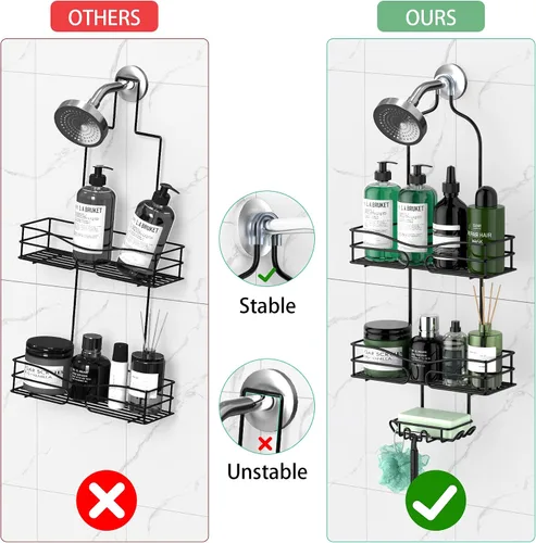 Vista 5 de DAOYA Organizador de Ducha para Baño Colgante - Organizador de 3 Niveles con Soporte para Jabón y 6 Ganchos para Toallas, Esponja; Compatible