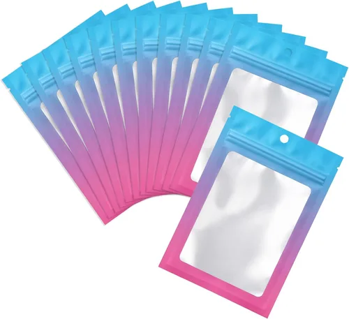 Vista 9 de 100 piezas de bolsas de mylar resellables, bolsas de almacenamiento de alimentos de color degradado, bolsas de cremallera de papel de aluminio