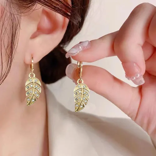 Vista 3 de Dijes creativos de diamantes de imitación de hojas, 20 piezas, dijes de hoja de aleación para bricolaje, llavero, collar, aretes, accesorios de Oro