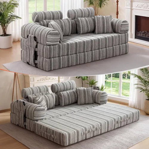 Vista 45 de Sofá cama de espuma viscoelástica de 79 pulgadas, futón convertible con reposacabezas alto, sofá sin hueso Negro