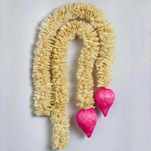 Vista 2 de Desi Favors Lirio indio con brote de loto rosa, flores artificiales de lirio de loto para colgar, decoración india de Pooja para festivales, diwali