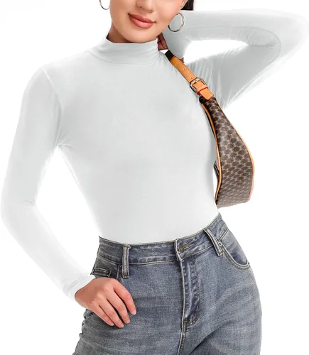 Vista 2 de MRIGNT Paquete de 2 camisetas de manga larga con cuello alto para mujer
