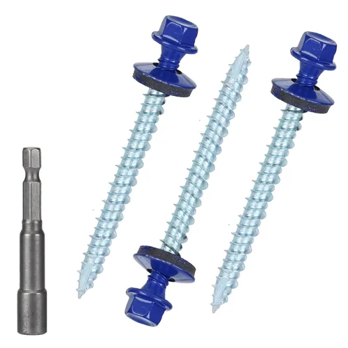 Vista 21 de Tornillos para techos de metal de 10 x 1 pulgada, tornillo para techo de chapa metálica con cabeza hexagonal negra y arandela EPDM para techos
